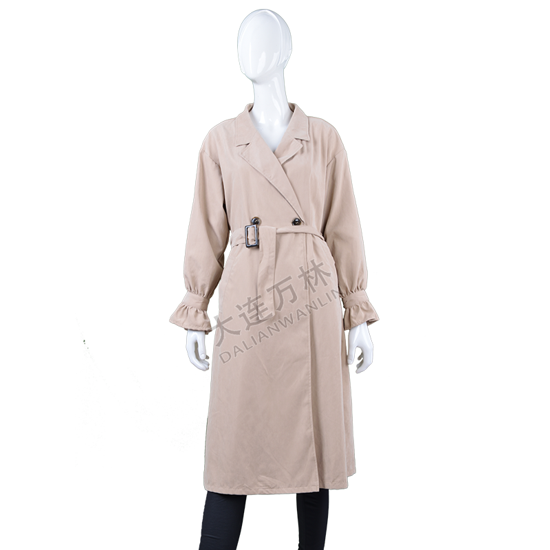 女士复古灯笼袖收腰长款风衣