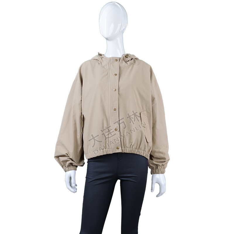 女士纯色连帽短款风衣