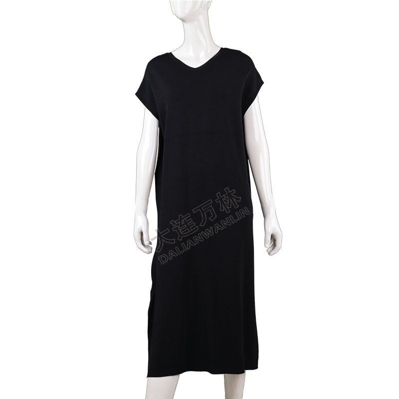 黑色半袖长款针织裙