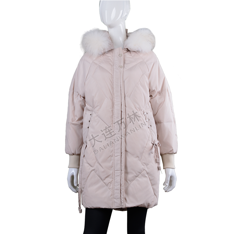 女士大毛领中长款羽绒服
