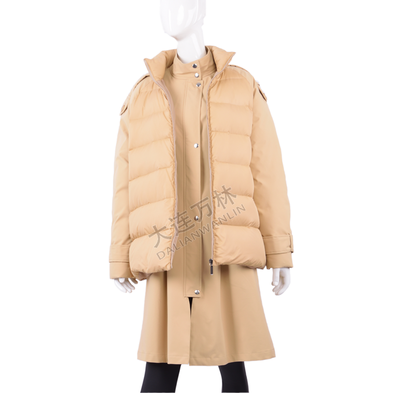 真两件风衣式加厚羽绒服