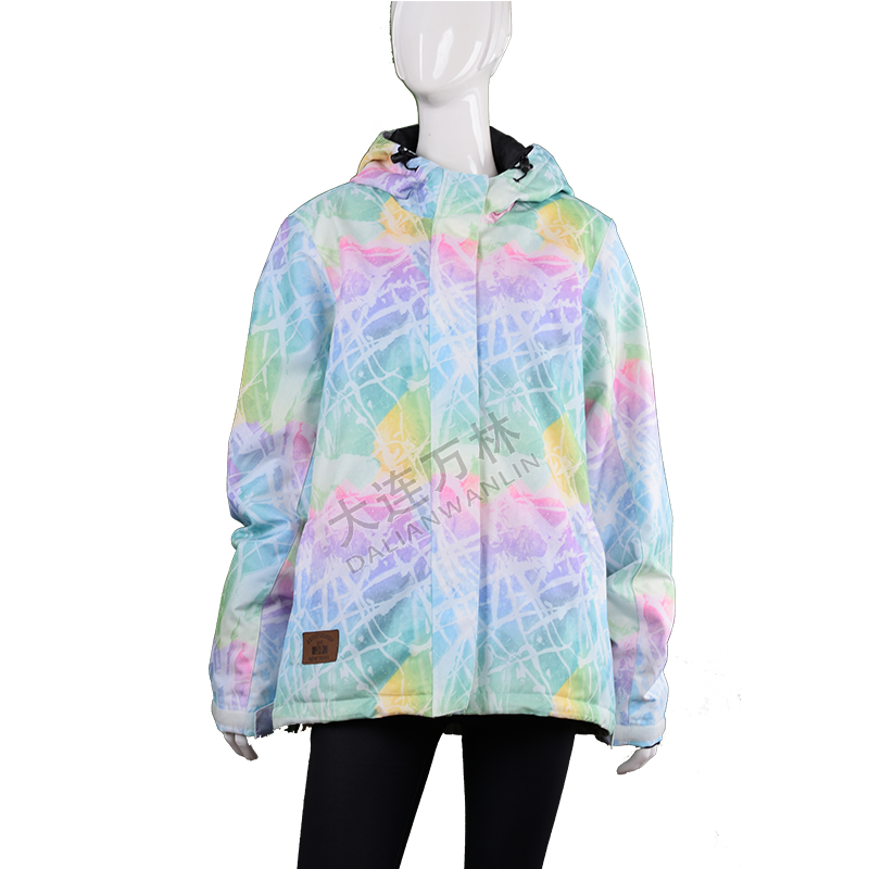 女士迷彩连帽防风滑雪服