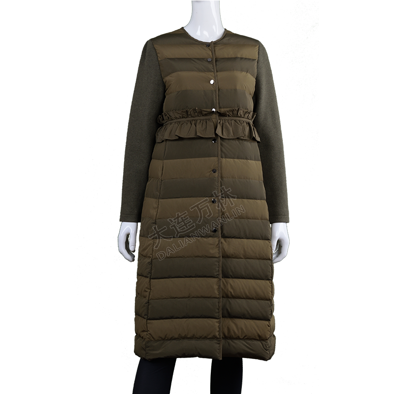 女士拼接腰部荷叶设计羽绒服