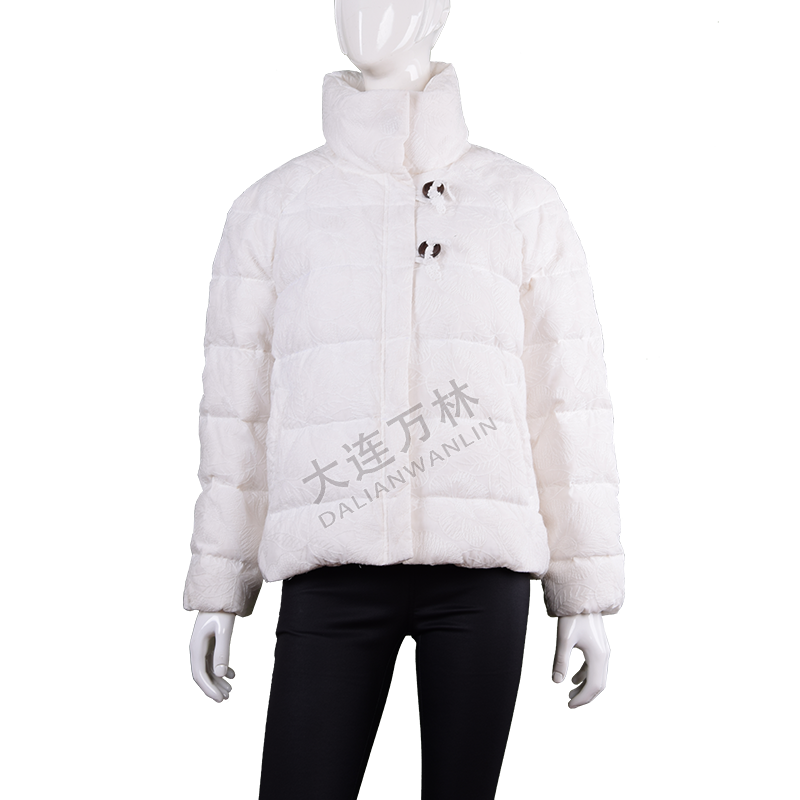 女士刺绣立领短款面包羽绒服