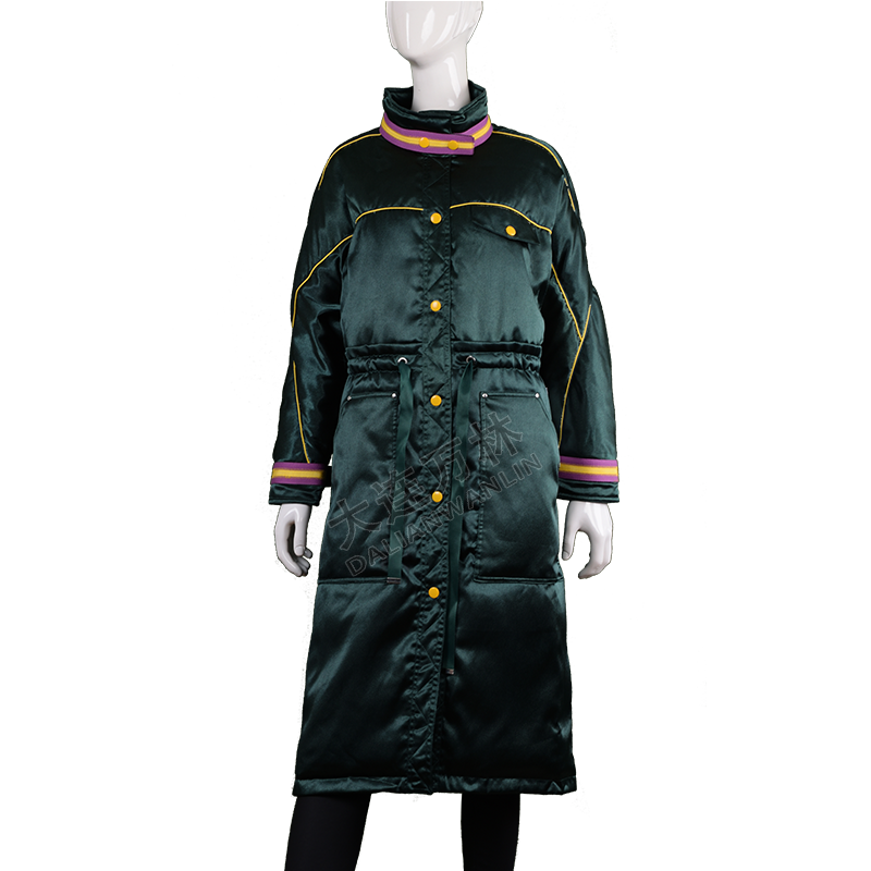 女士系带收腰过膝羽绒服